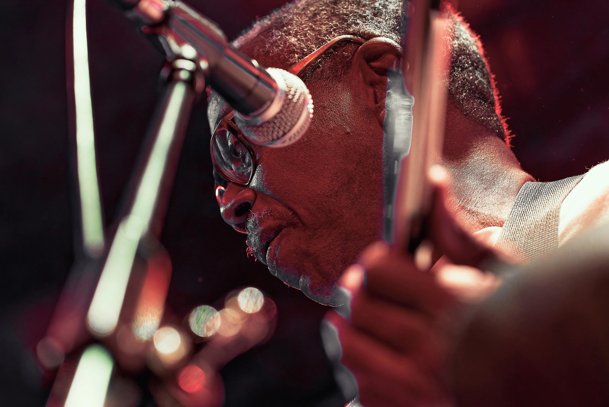 The Graybeards performing blues music on stage